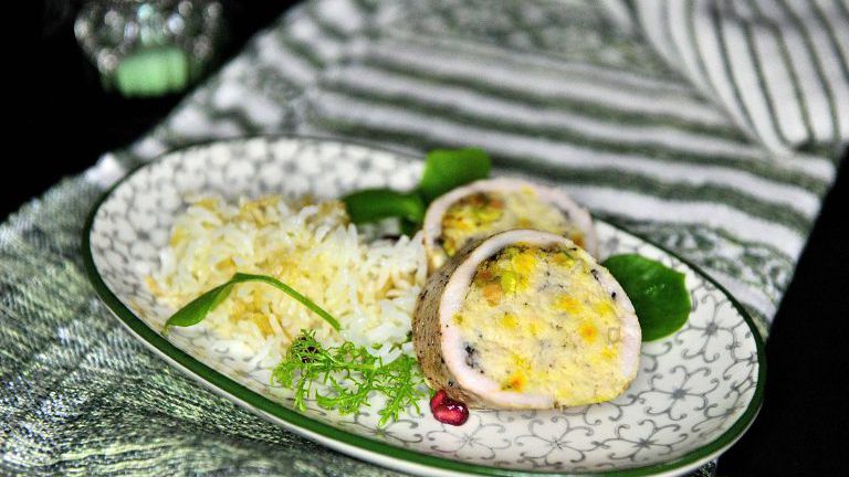 Hähnchenrolle mit persischem Reis