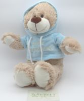 Zirben Bär mit Kapuzenpulli blau 35cm -„Gute Besserung“
