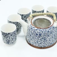 Keramik-Teekannen-Set Blaue Blätter