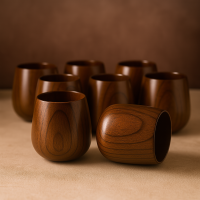 5er Set Massivholz-Teebecher