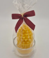 Zapfenkerze klein inkl. Glasuntersetzer mit Schleife