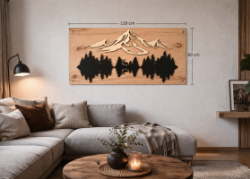 Berg Wandbild Holz & Metall | Alpen Landschaft mit Hirsch