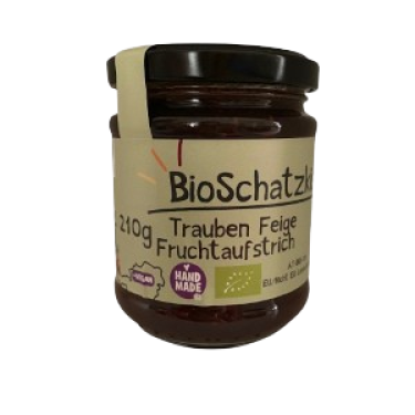Qualität: kontrolliert biologisch

Zutaten: Traubensaft * (47,1%), Zucker *, Feige * (31,4%) Wasser, Zitronensäure, (Geliermittel: Agar Agar + Pektin), Salz - * kontrolliert biologisch

Verwendung: als Brotaufstrich und als Dip zu verschiedensten Käsesorten

Nach dem Öffnen kühl und trocken lagern und ehestmöglich verbrauchen.