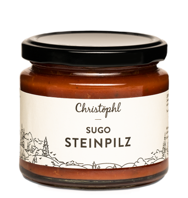 SUGO STEINPILZ
vegan
Unser veganes Sugo mit Steinpilzen und Paradeisern!