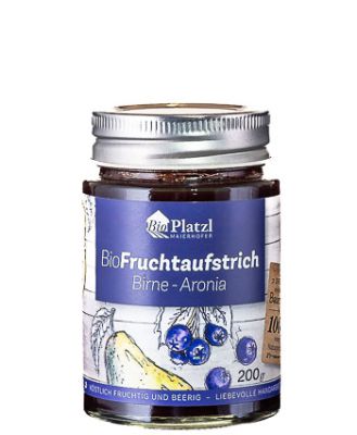 Zutaten: Bio-Birnen, Bio-Aronia, Bio-Zucker, Pektin, Zitronensäure