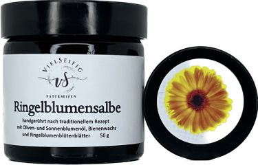 Ringelblumensalbe mit Inhaltsstoffen aus kontrolliert biologischem Anbau 50g

Ringelblume, botanisch auch als Calendula officinalis bekannt
handgerührt nach traditionellem Rezept mit wertvollen Bio Ölen
sollte in keiner Hausapotheke fehlen, eine sehr pflegende und schützende Hautsalbe

Mehrmals täglich auf die betroffenen Stellen dünn auftragen und leicht einreiben.
Inhaltsstoffe: Olivenöl*,Sonnenblumenöl*,Bienenwachs*,Ringelblumenblütenblätter*
INCREDIENTS: OLEA FRUIT OIL*,HELIANTHUS ANNUS OIL*,CERA ALBA*,CALENDULA
* mit Inhaltsstoffen aus kontrolliert biologischem Anbau 

