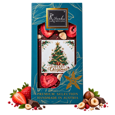 Milchschokolade mit Erdbeeren, Haselnuss

Tauchen Sie ein in die festliche Welt von Ritonka Premium – mit einer handgefertigten Milchschokolade, die Weihnachtsfreude und feinen Geschmack vereint. Unsere zartschmelzende Schokolade wird mit fruchtigen Erdbeeren und knusprigen Haselnüsse veredelt – eine raffinierte Kombination, die überrascht und begeistert.

Jede 95 g Tafel ist ein kleines Kunstwerk, das Tradition und Kreativität in perfekter Balance verbindet. Süße, nussige und frische Nuancen entfalten sich harmonisch auf der Zunge – ein Genussmoment, der verzauber

Ob als liebevolles Geschenk oder zum Selbstverwöhnen – unsere Weihnachtsschokolade bringt ein Lächeln in die festliche Zeit und macht jede Weihnacht noch ein Stück besonderer.

Ritonka Premium – für alle, die Schokolade lieben und das Außergewöhnliche suchen.

Dieses Produkt ist handgemachte Schokolade in höchster Qualität.